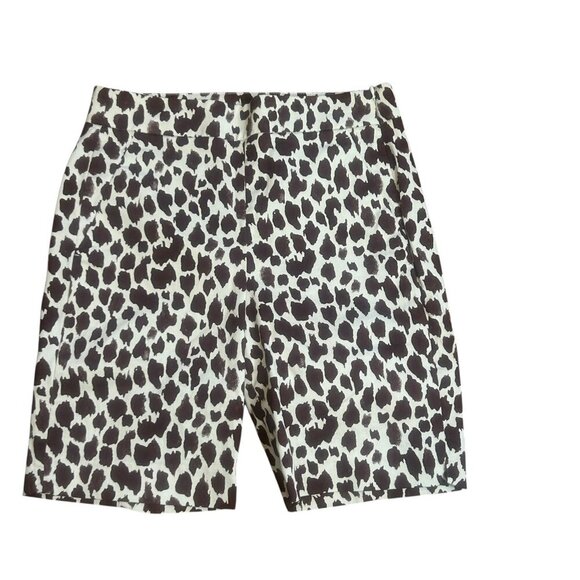 J. Crew Brown Giraffe Print Stretch Chino Bermuda Shorts Size 2 Side Zip - Picture 1 of 10